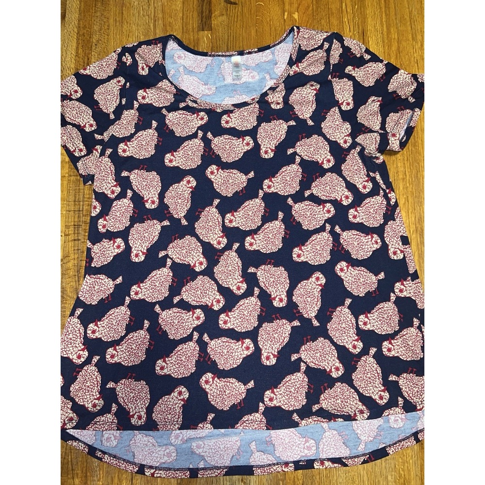 LuLaRoe Women XL Classic T Navy Maroon‎ Birds Mosaic Short Sleeve Shirt